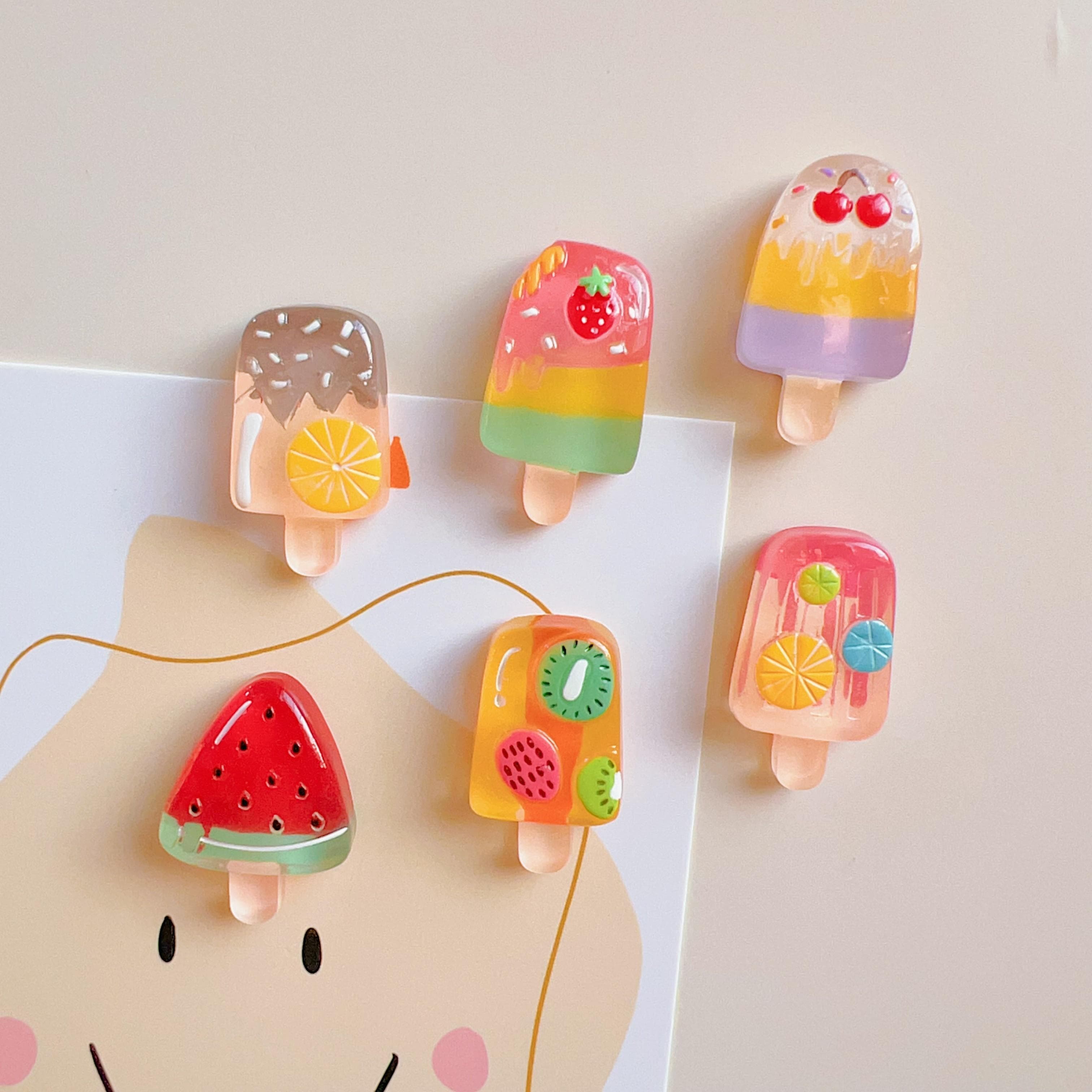 Magnetic Fruit and Ice Cream Fridge Magnets Set of 6 - Strawberry and Watermelon Designs, Perfect for Kitchen Decor and DIY Projects 6 pieces