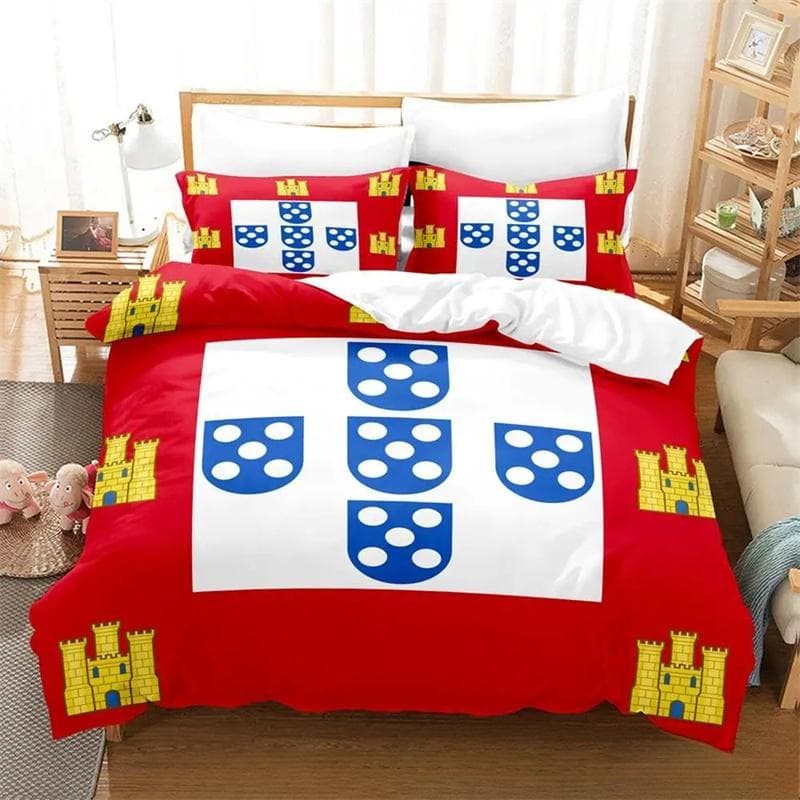3D Print Portugal Flag Bedding Set,Duvet Cover Comforter Bed Set Quilt Cover Pillowcase,King Queen Twin Size Boys Girls Adults 135x200cm 2pcs