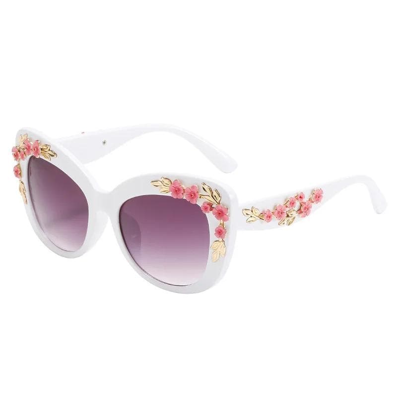 Rose Fancy Decorative Eyewear Fashion Retro Flower Sunglasses Women Vintage Metal Pink Flores Cat Eye Sun Glasses Gafas De Sol