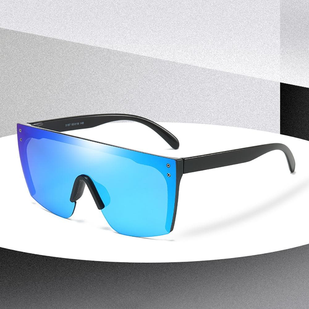 Mirrored Oversized Rimless Sunglasses for Men Women Flat Top Shield Wrap Square UV400 Protection
