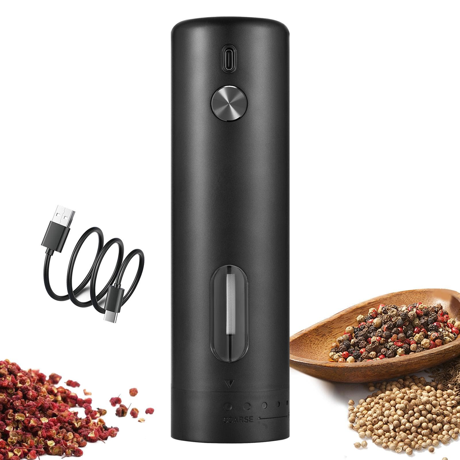 Automatic Pepper Grinder 6 Levels Adjustable Ceramic Grinder Rechargeable Refillable Grinder Mill black