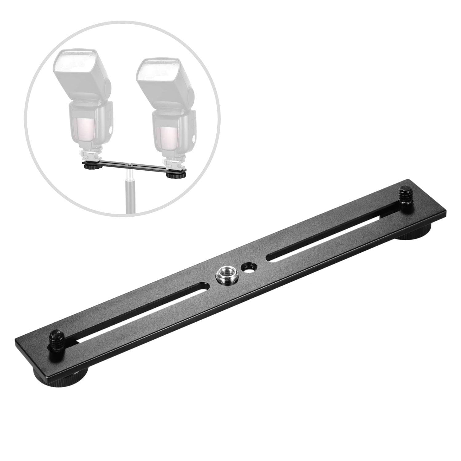 Dual Camera Mount Tripod Bracket Camera Flash Brackets Extension Bar with 1/4 Inch Screw for Camera black