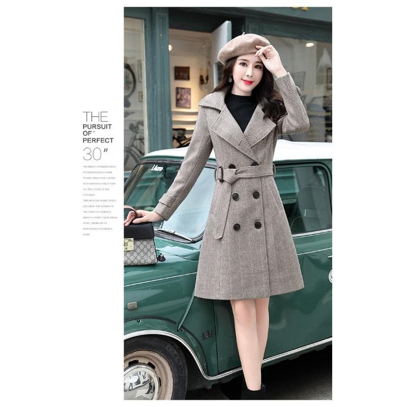 Autumn and Winter Thick Woolen Women's Coat Herringbone Coat M