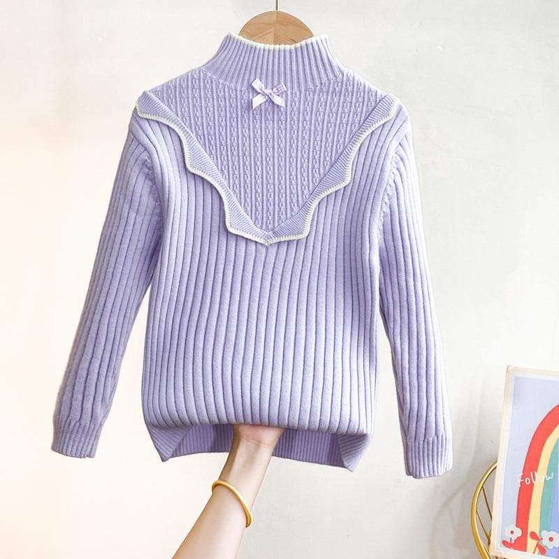 Girls' Knitted Base Sweater Winter Top Sweater Warm Children's Winter Clothes 170