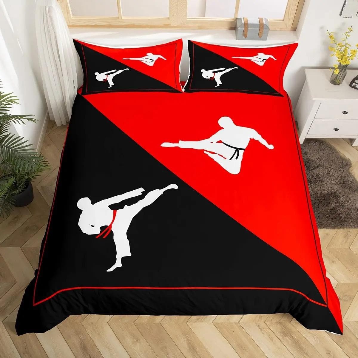 Taekwondo Duvet Cover Set King Queen Size,Chinese Martial Art Kung Fu Bedding Set,sport Theme Quilt Cover with 2 Pillowcases AU Queen 210x210cm