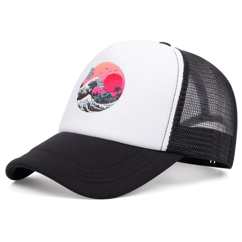 Fashion Wave Icon Net Hat Baseball Hat Men Women Adjustable Hip Hop Snapback Caps Adult Unisex Sunshade Cowboy Hat white