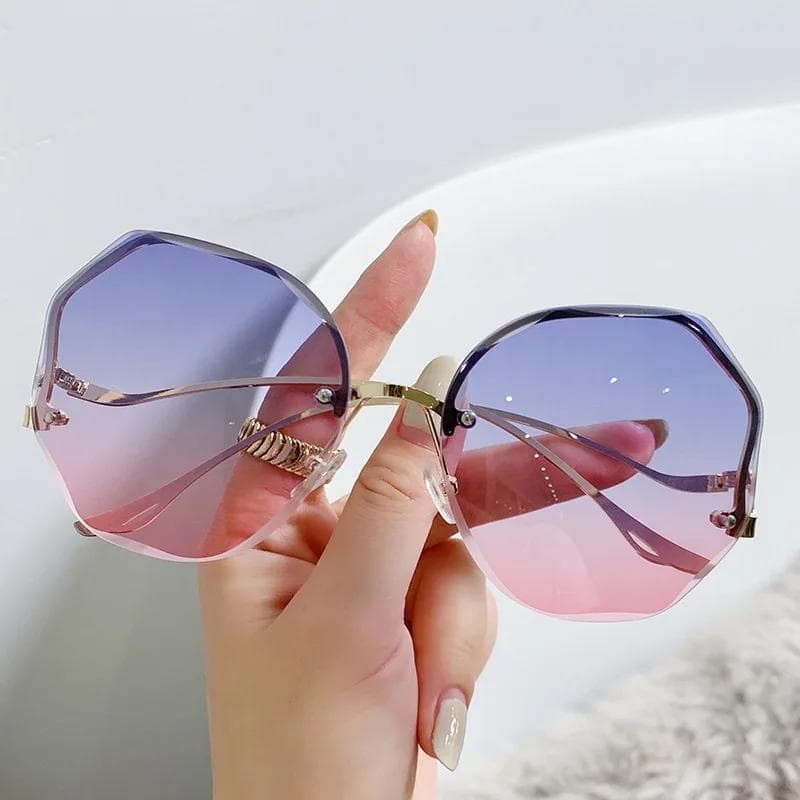 Irregular Round Sunglasses Women Brand Designer Gradient Fashion Sun Glasses Female Rimless Metal Curved Temples Adult