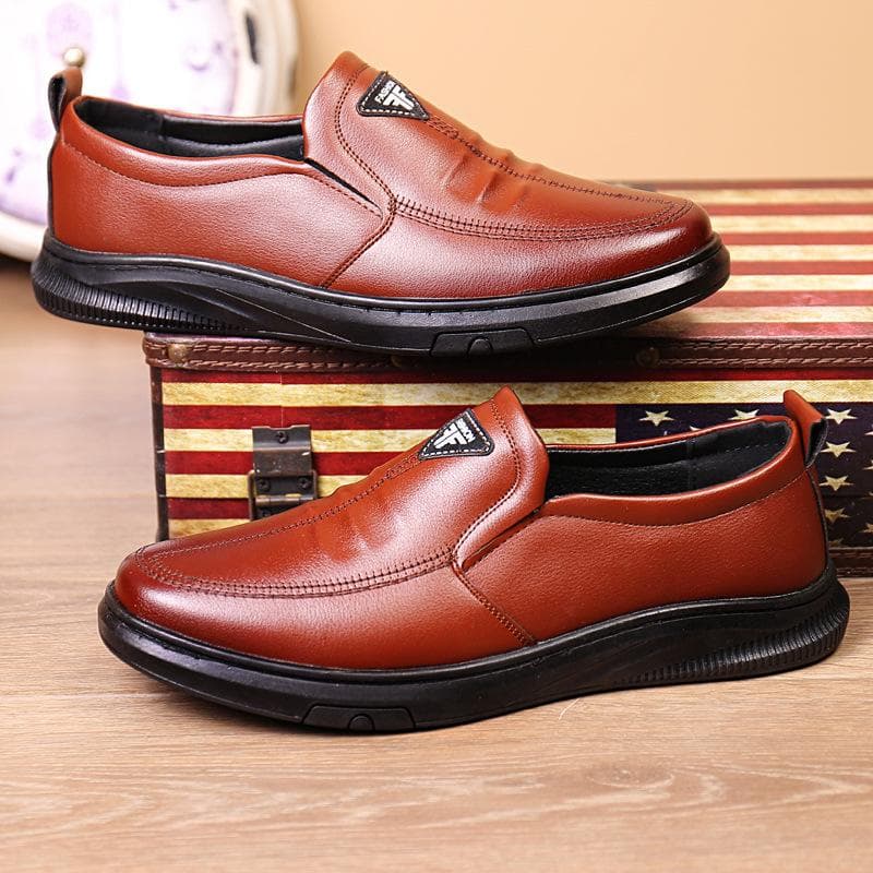 New Men's Leather Shoes Soft Sole All-match Casual Shoes Men's British Daily Online Work Shoes 42 brown