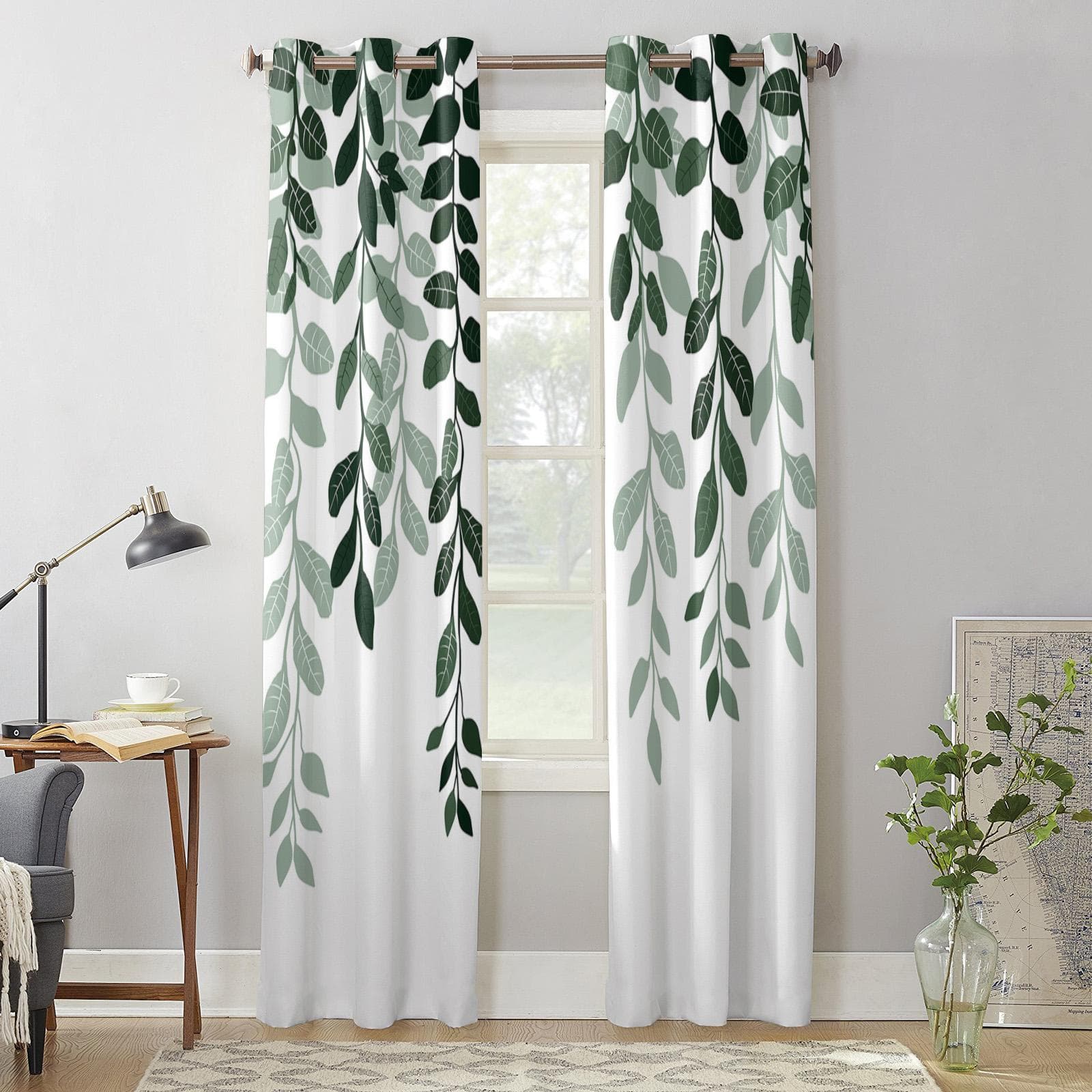 Rustic Leaves Plants Window Curtains for Living Room Bedroom Curtain Modern Kitchen Blinds Drapes Curtains 135W x 60H(cm) x1