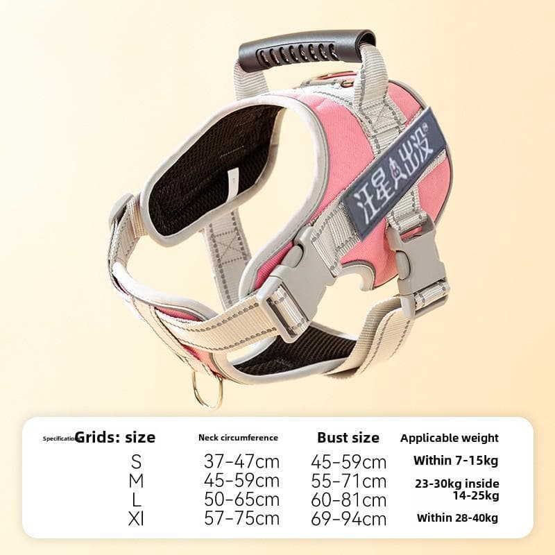 Pets Medium and Large Dogs Explosion-proof Flush Velcro Dog Chest Strap Big Dog Golden Retriever Leash Go Out Walking Dog Rope S pink