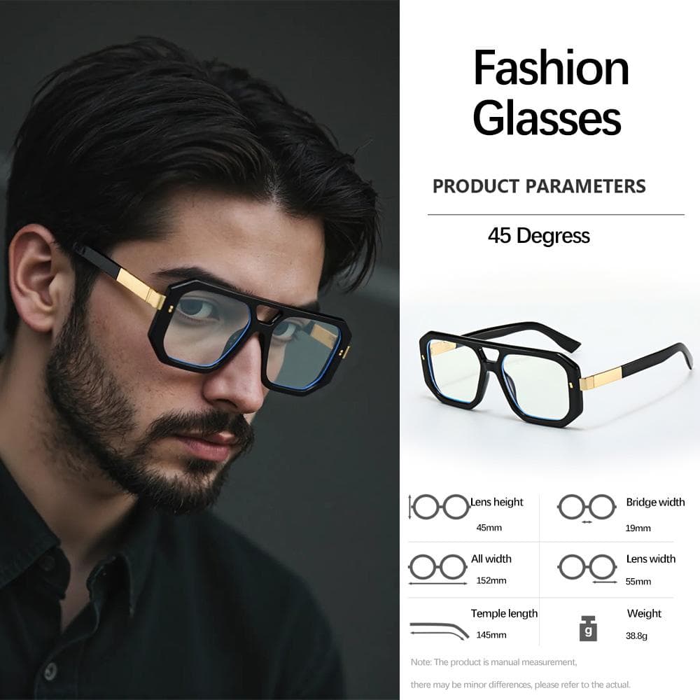 Men Art Geometry Double Frame Sunglasses Modern Minimalist Square Frame Double Beam Glasses for Commuting