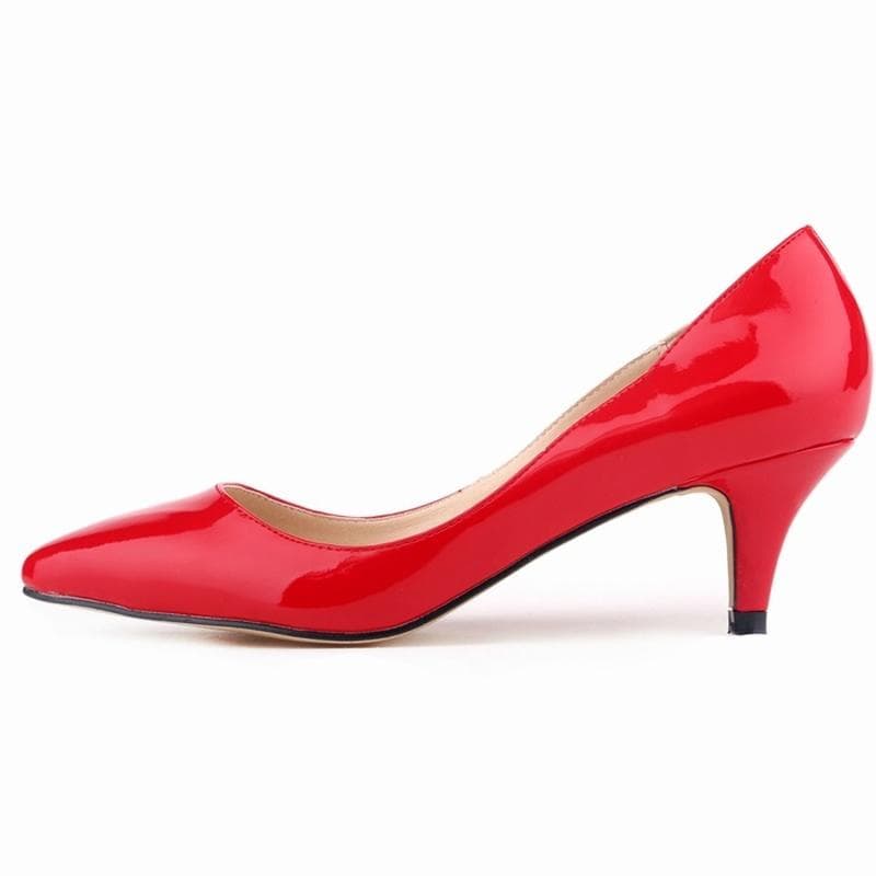 Classic Sexy Pointed Low Med Kitten Heels Women Pumps Shoes Spring Brand Design Wedding Dress 40 red