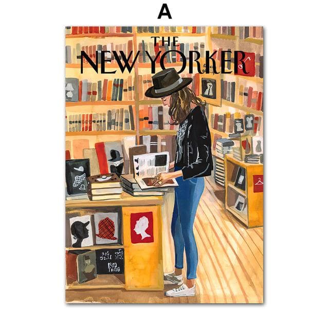 Ballerina Library Lion The New Yorker Magazine Wall Art Canvas Painting Posters And Prints Wall Pictures For Living Room Decor No Frame 30*40cm