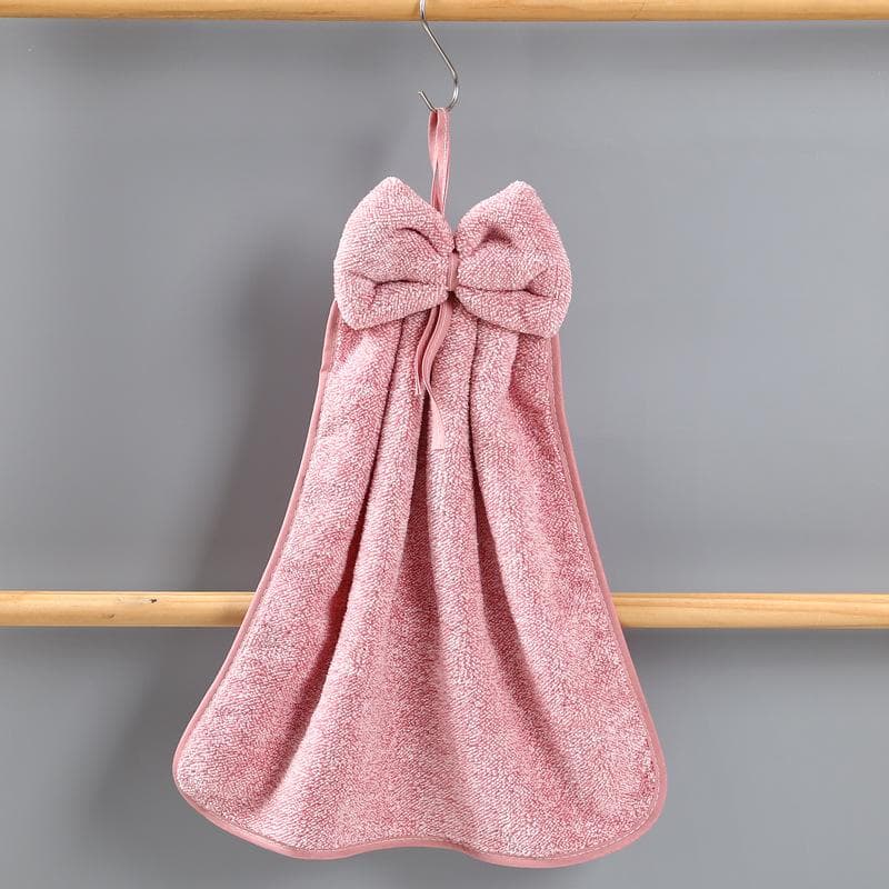 Bowknot Hand Towels for Kitchen Bathroom Coral Velvet Microfiber Soft Quick Dry Absorbent Cleaning Cloths Home Sauna Terry Towel pink