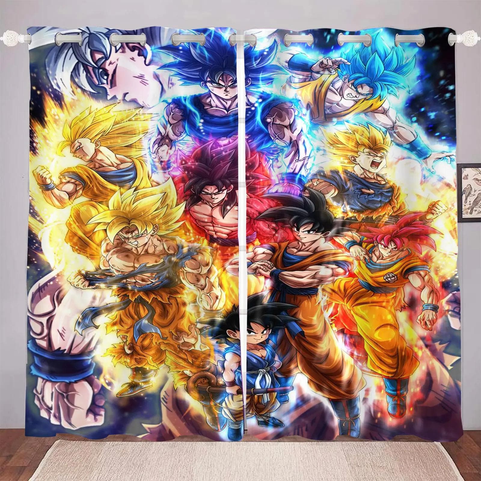 Dragon Ball Cartoon Curtain Print Boy Gifts Bedroom Polyester Shading Living Room Window Blackout Partition Home Decoration 280x250cm&Grommet Top