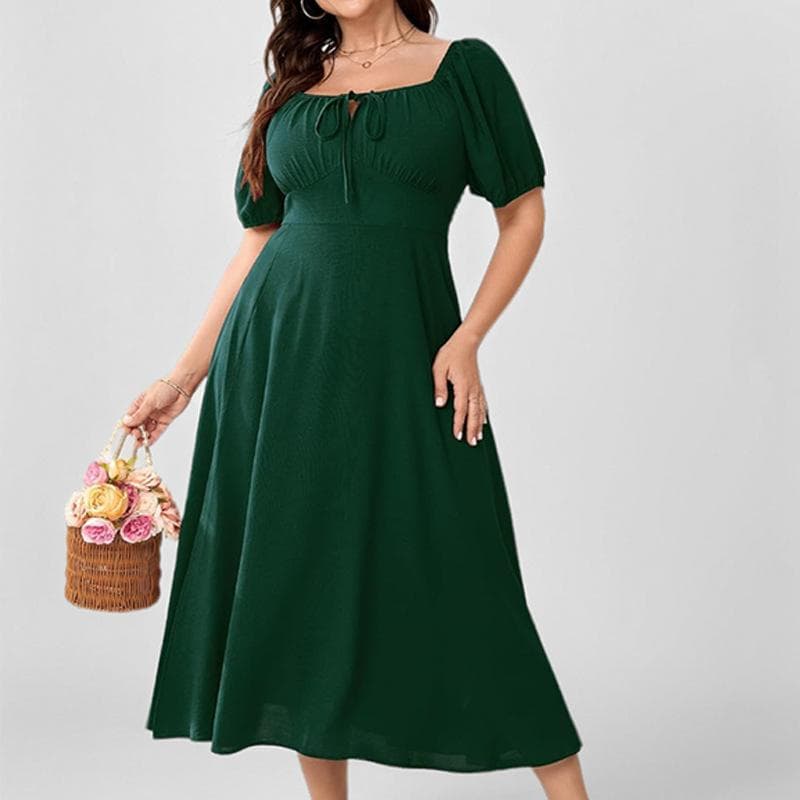 Spring New Women's Solid Color Lace-up Slim and Stylish Dress 3XL green