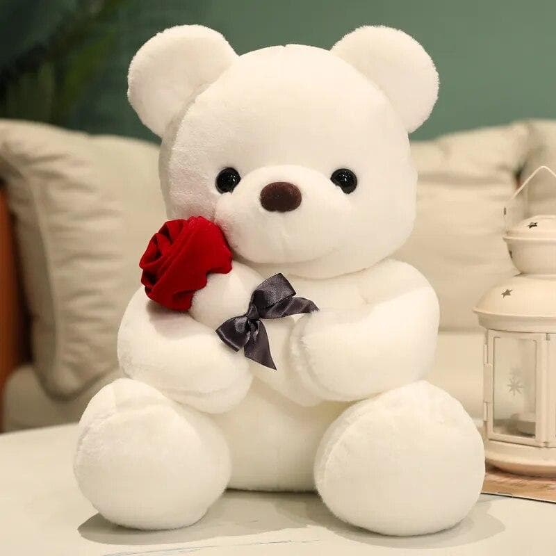 45/35/23cm Kawaii Teddy Bear with Roses Plush Toy Soft Bear Stuffed Doll Romantic Gift for Lover Home Decor Valentine's Day Gifts for Girls 23cm white