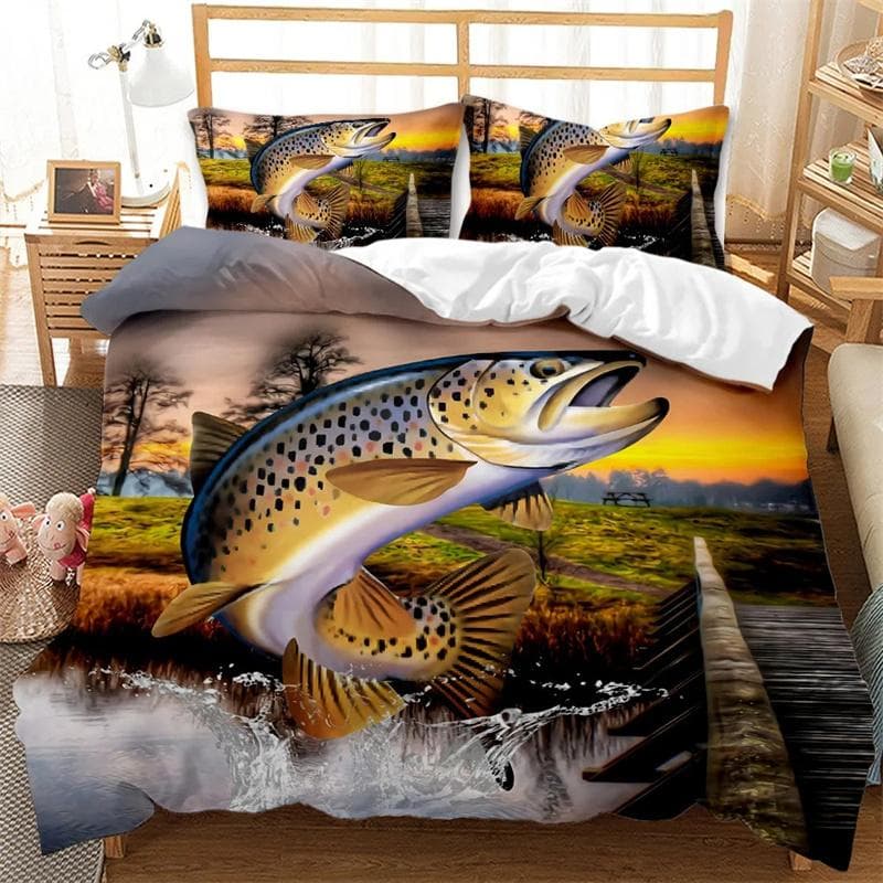 Big Pike Fishing Hunting Bedding Set Boys Girls Twin Queen Size Duvet Cover Pillowcase Bed Kids Adult Duvet 2/3pcs Duvet Cover 140x200cm