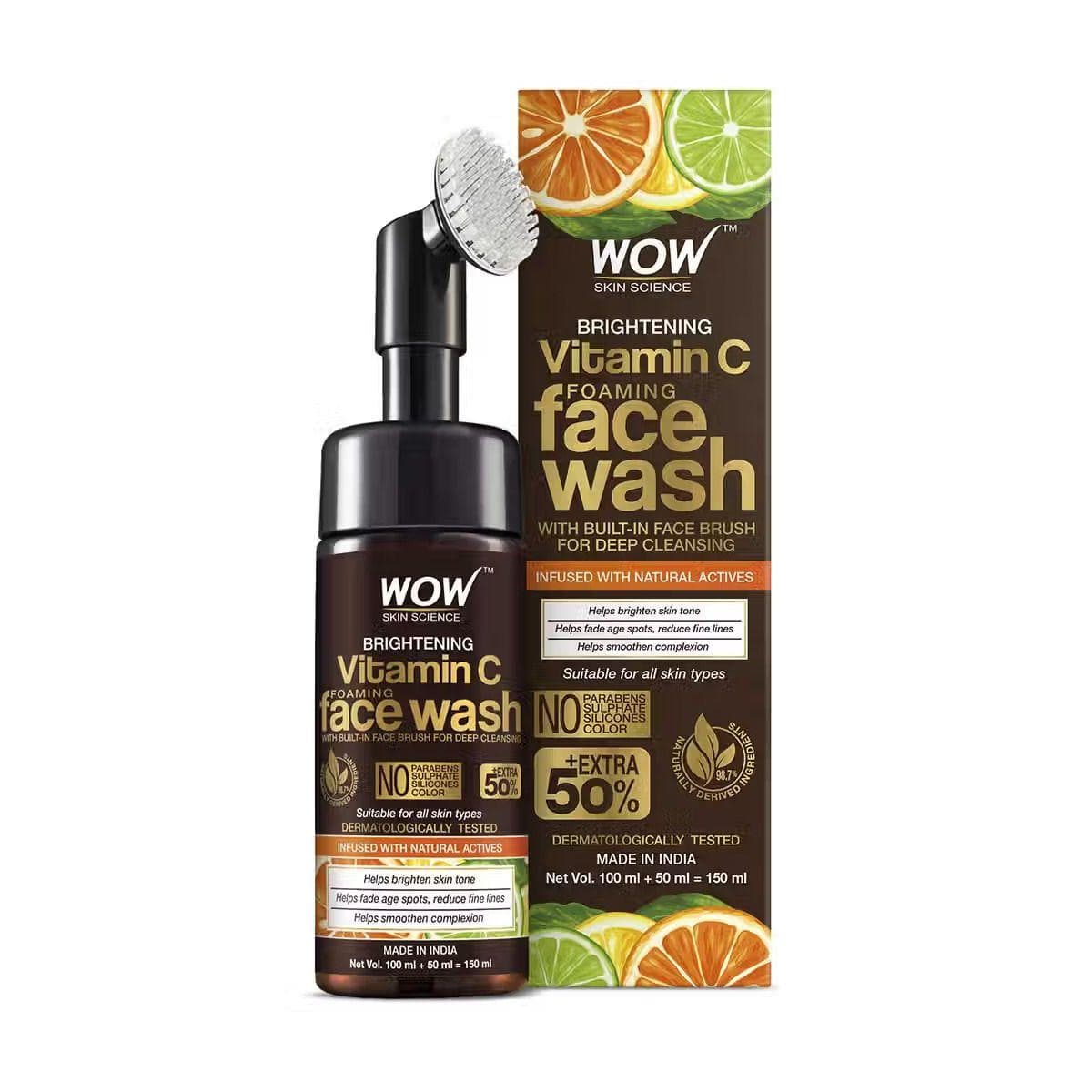 Foam for washing with Vitamin C: for skin lightening (150 ml), Brightening Vitamin C Foaming Face Wash, WOW Skin Science