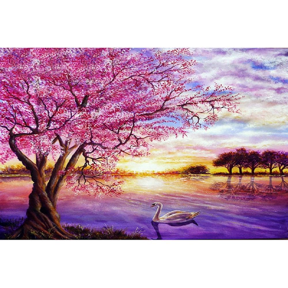5D DIY Diamond Painting Sunset cherry tree Embroidery Cross Stitch Rhinestone Mosaic Home Decor 20X30CM