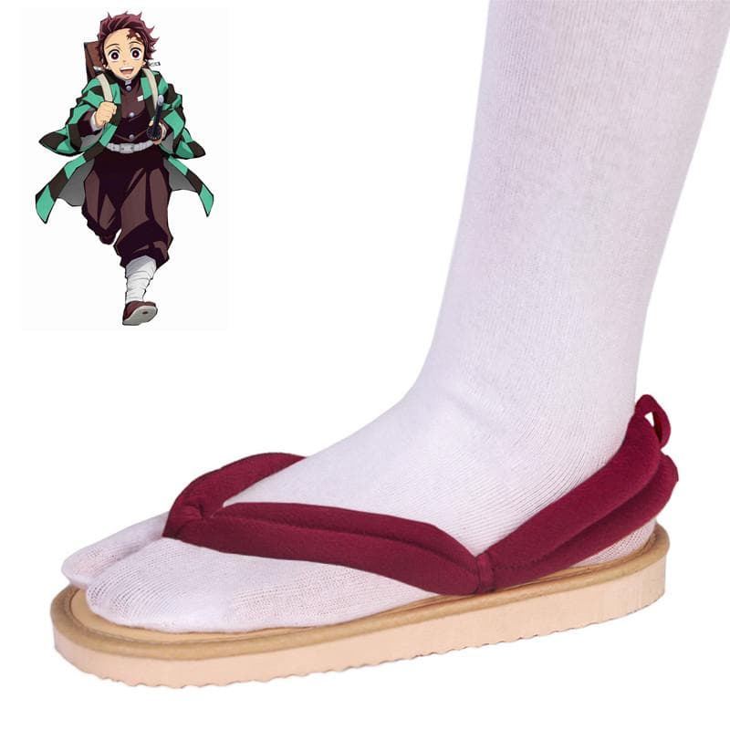 Anime Demon Slayer Cosplay Shoes Kimetsu No Yaiba Kamado Tanjirou Clogs Sandals Kamado Nezuko Geta Kochou Shinobu Flip Flops 34-35 wine red