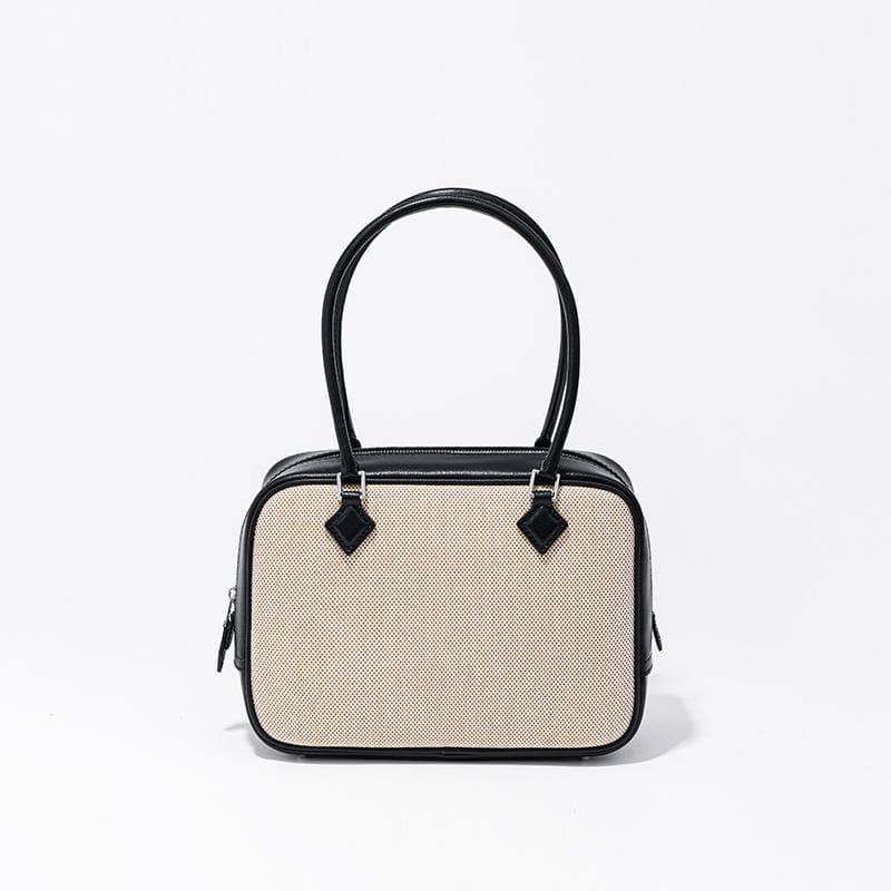 Canvas Patchwork, Niche Retro Feather Bag, Simple Yet High-end Leather Handbag for Women