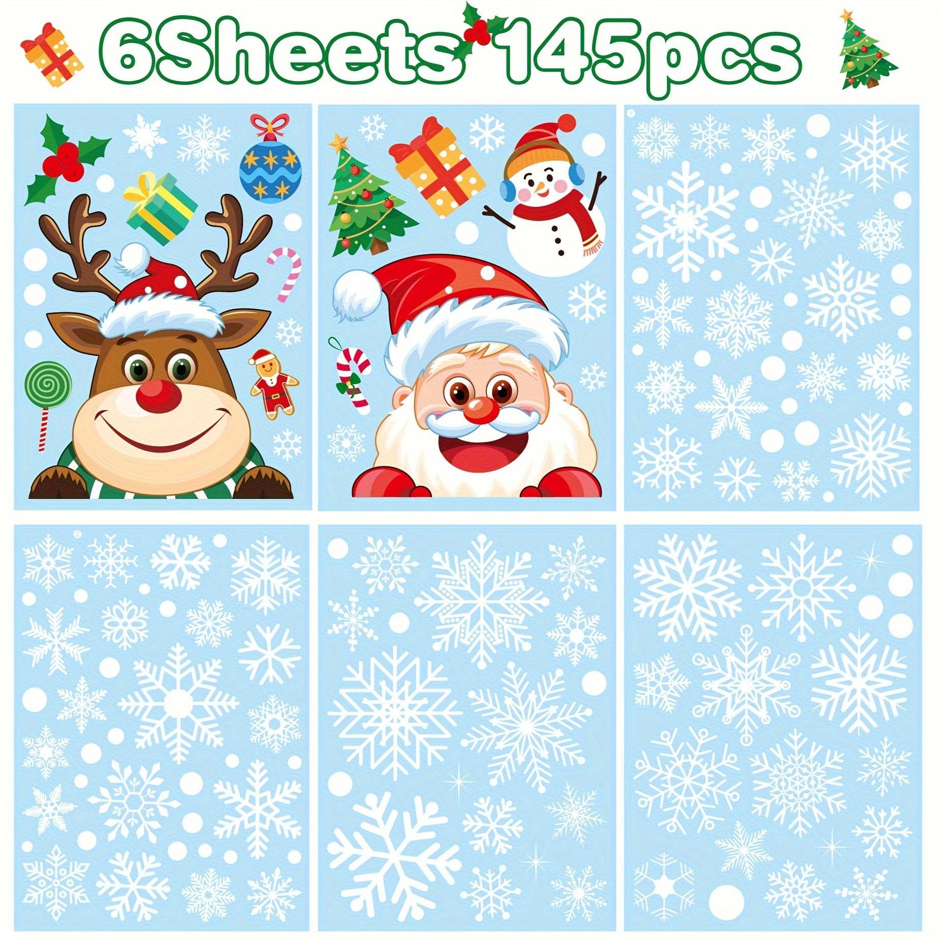 1set Glass Window Christmas Window Stickers Christmas Window Stickers Snowflakes Christmas Decorations Christmas Window Stickers Pack of 6