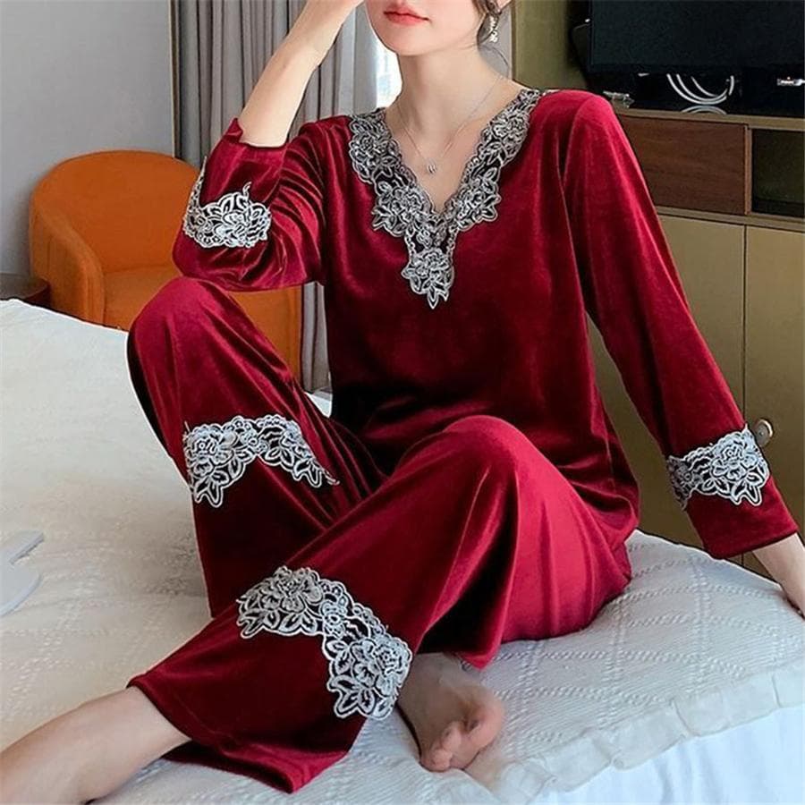Oversize Velvet Pajama Sets Spring Womens Loose Long Sleeve Loungewear Suits Sleepwear Casual Pants Nightwears 2 Piece Conjunto 5XL