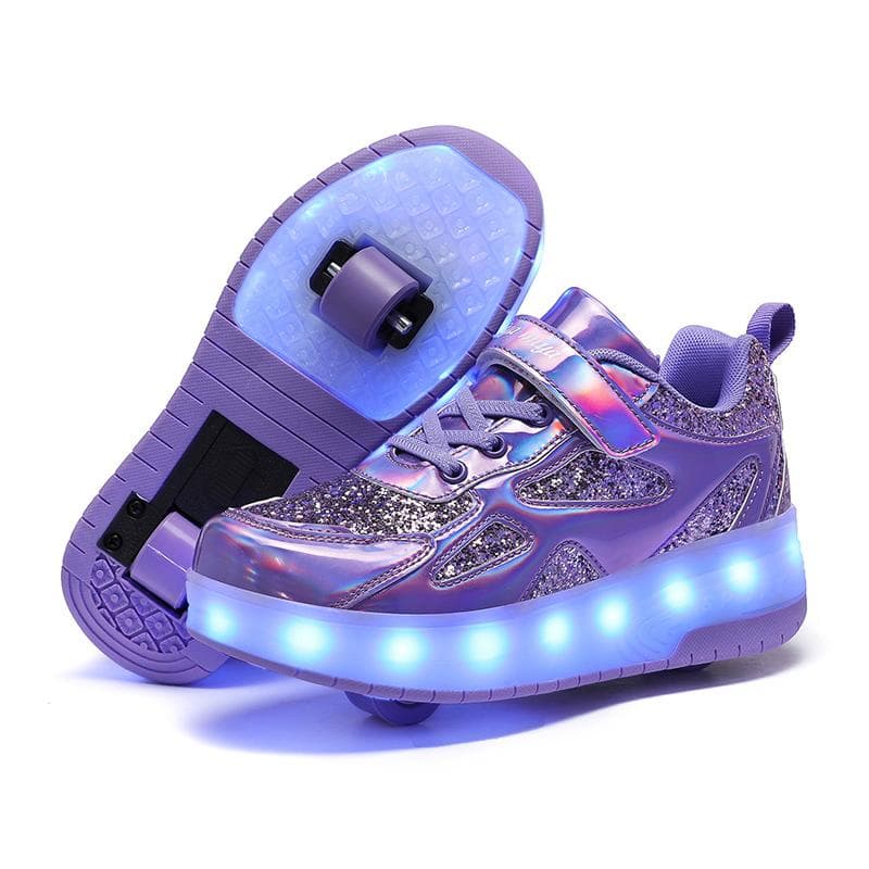 TUINANLE Kid Boys Girls Flashing Roller Skate Shoes Children LED Light Up Shoes Luminous Wheels 32 purple