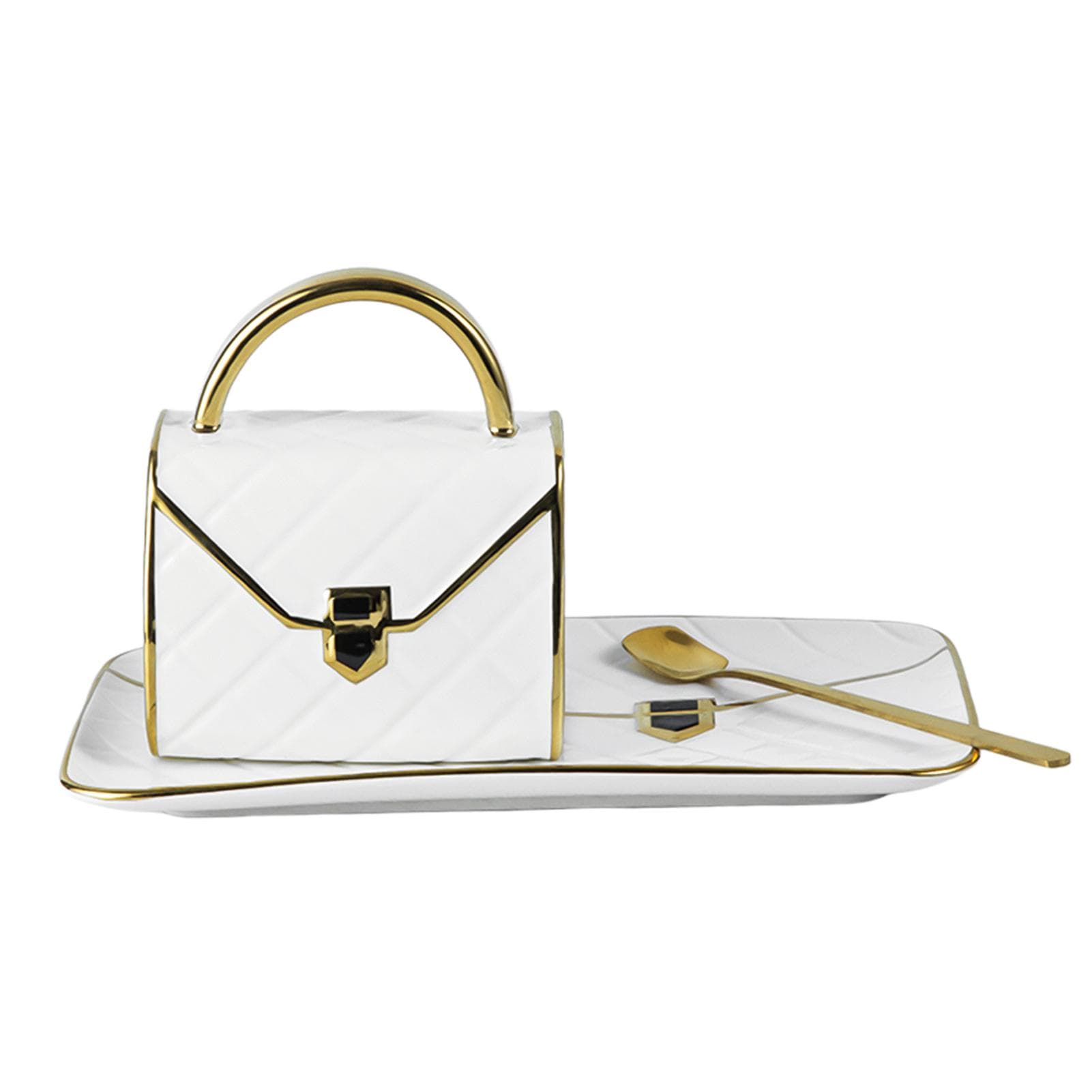 Special Handbag-Shaped Coffee Mug Set with Saucer & Spoon 310ML Coffee Cup Ceramic Tea Cup Birthday white