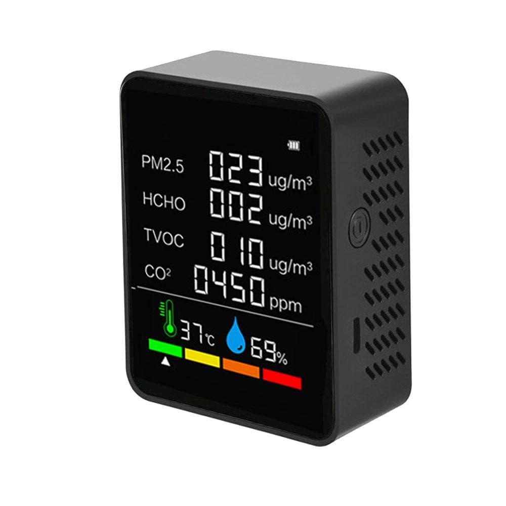 Household Air Quality Detector Multifunctional CO2 Tester with Carbon Dioxide PM2.5 TVOC HCHO Value black