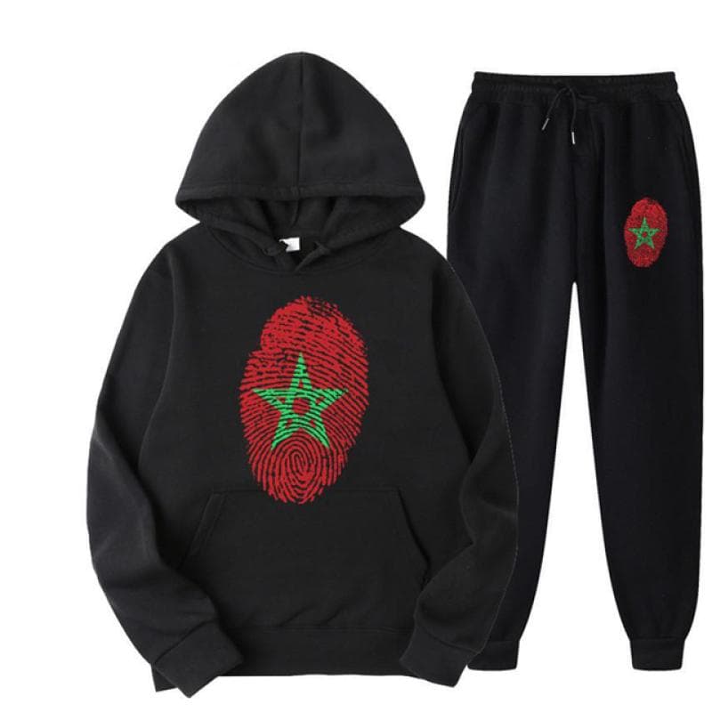 Morocco Flag Fingerprint Print Men Women Tracksuit Set Casual Hoodie+Pants 2pcs Sets Oversized Sweatshirt Fashion Unisex Clothes XXL