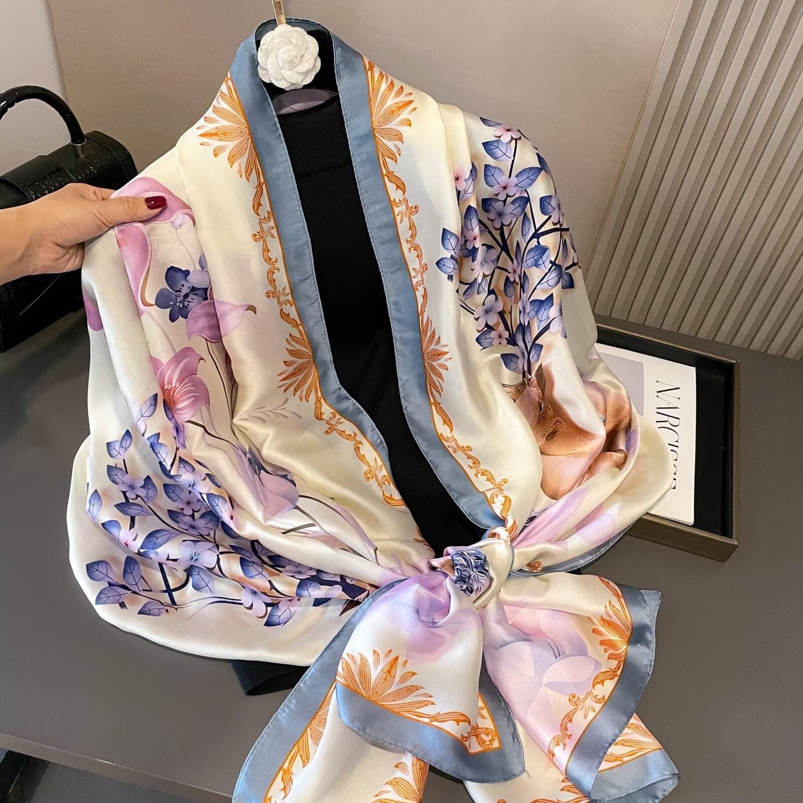 High-End Summer Silk Scarf - Long, Fashionable Sunscreen Shawl for Women 90x180