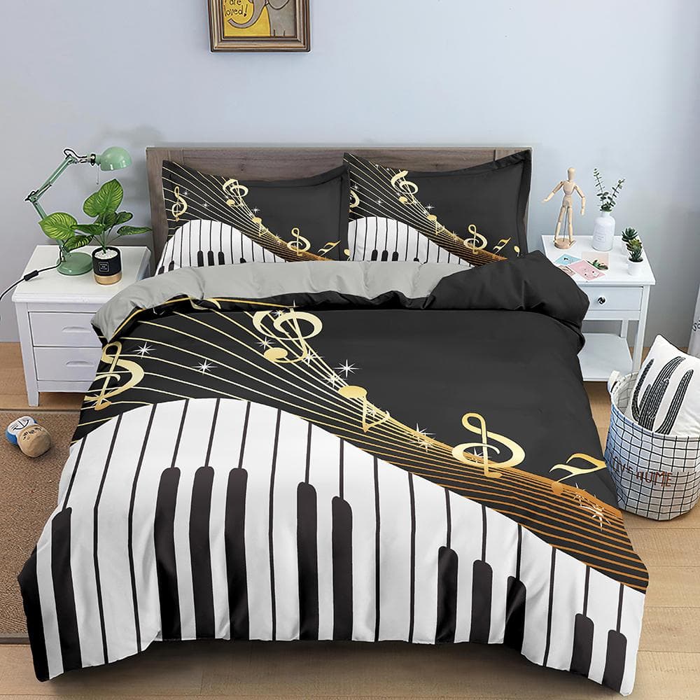 Music Notes Bedding Set Duvet Cover Set Piano Keys Keyboard Bed Set Classic Music Melody Comforter Cover For Kids Boys Girls AU Single(140x210cm)