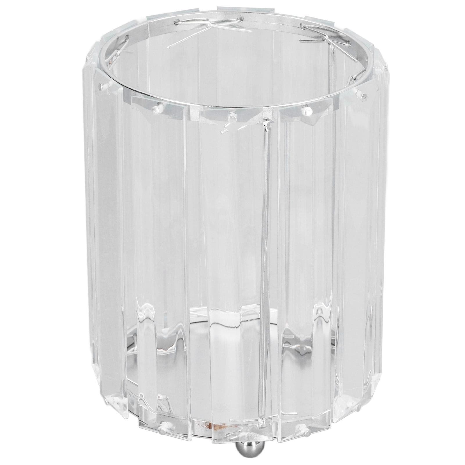 Cosmetic Brush Holder Transparent Glass Round Decorative Desktop Pen Storage Organizer BoxSilver silver