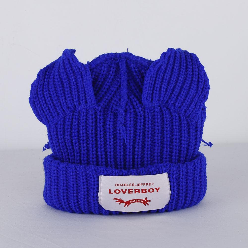 2023 Loverboy Cat Ear Knit Hat solid Warm Pig Ear Woolen Hat Cute Fashion Hooded Cap Niche Design Hip-hop Personality Cold Hat 56-58cm blue