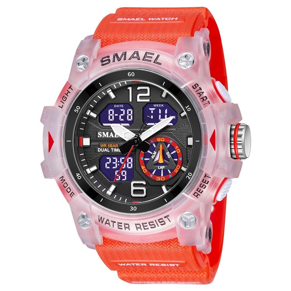 SMAEL Military Watch Quartz Wristwatches Sport 50M Waterproof Alarm Clock Light Analog Digital Male Clocks 8007 Mens Watches Digital red