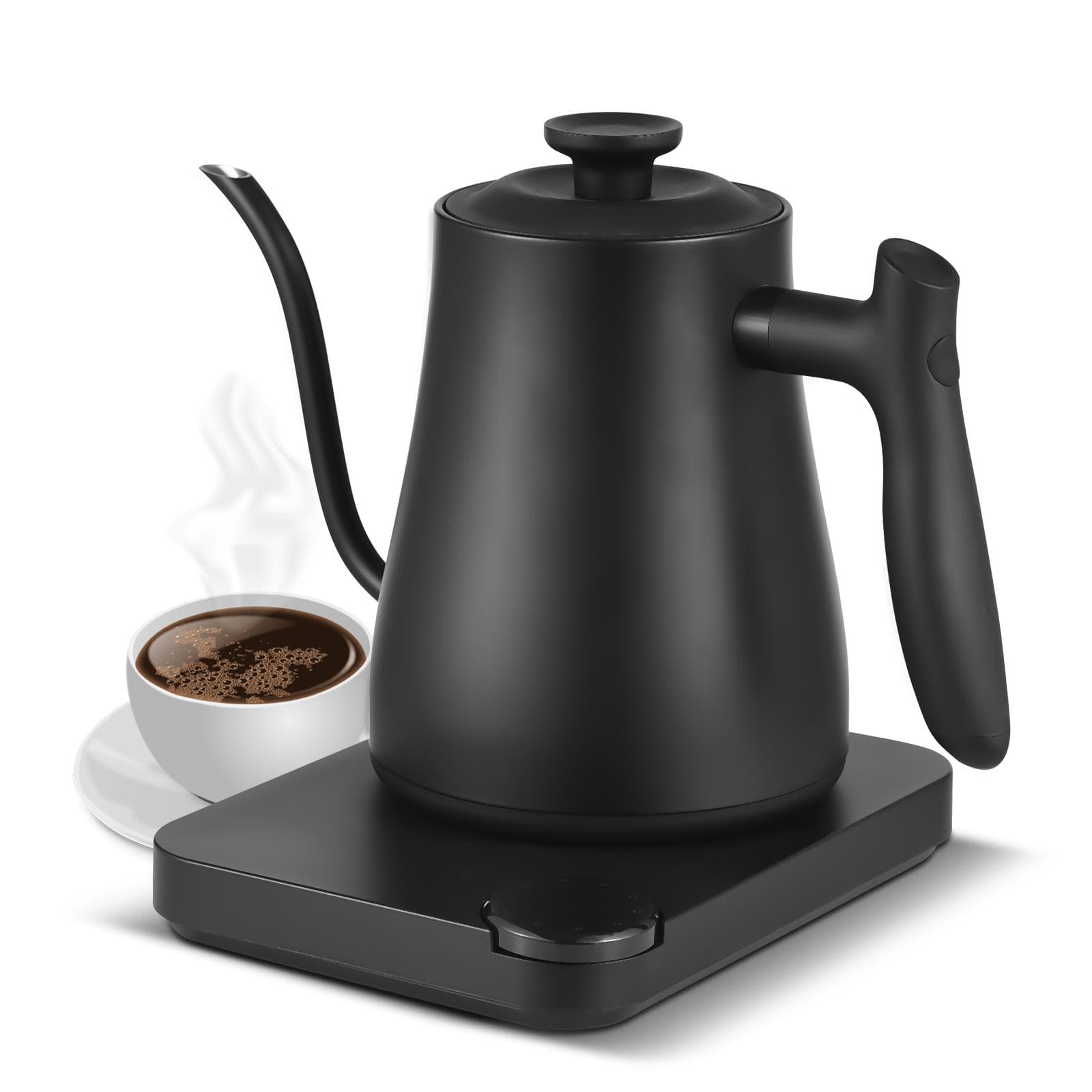Gooseneck Electric Kettle with Thermometer Electric Kettle 1L with Auto Shut-Off 1200W Boil Dry US Plug black