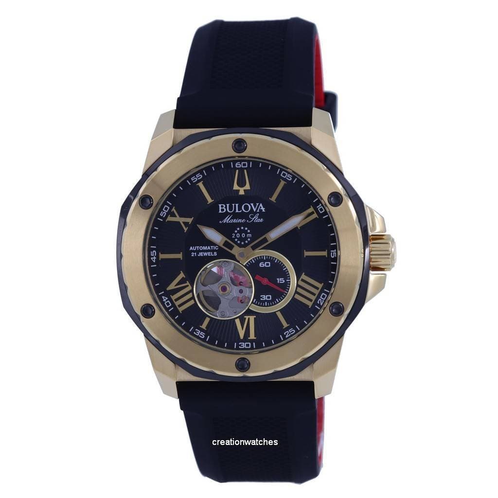 Bulova Marine Star Open Heart Black Dial Automatic Diver's 98A272 200M Men's Watch black