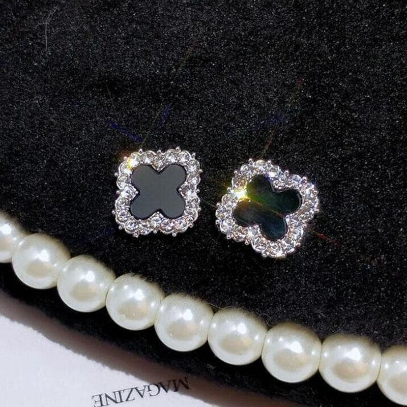 Rhinestone Clover Stud Earrings for Women Fashion Shiny Rhinestone Four Leaf Clover Earrings No Allergy Earrings Jewelry silver