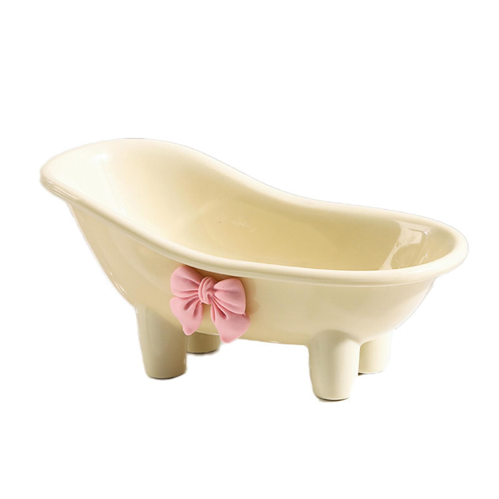 Mini Bathtub Soap Dish Plastic Decortative Soap Dish Holder with Bow Tie for Bathroom Toilet