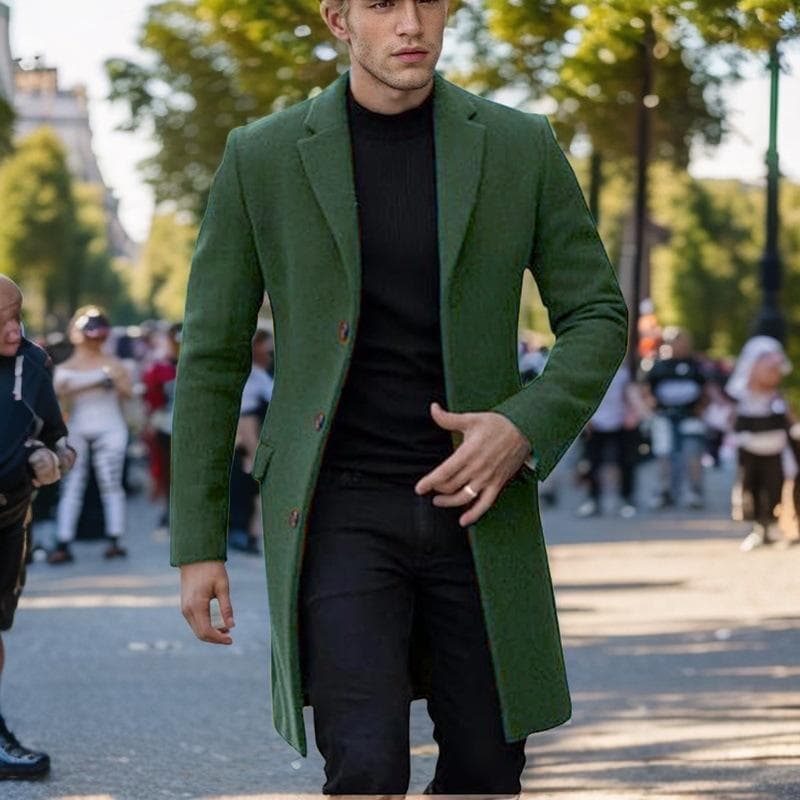 Wool Coat Men's Coat Japanese and Korean Single-breasted Woolen Coat XL green