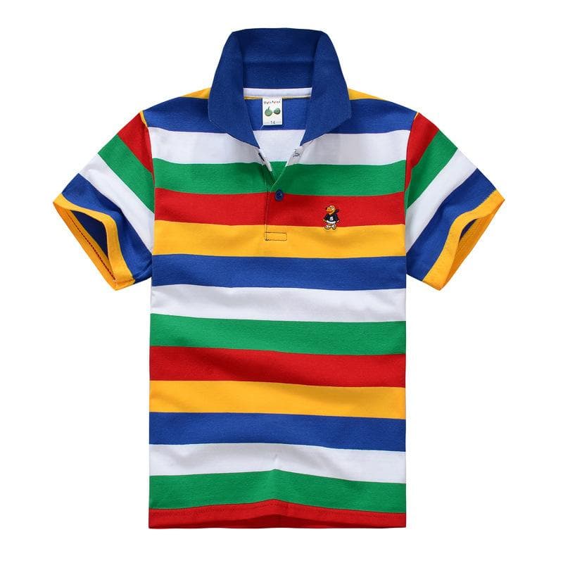 Children's Short Sleeved Summer Children's Wear Middle and Large Children's T-shirt Cotton Stripe Polo Shirt 120cm yellow/red