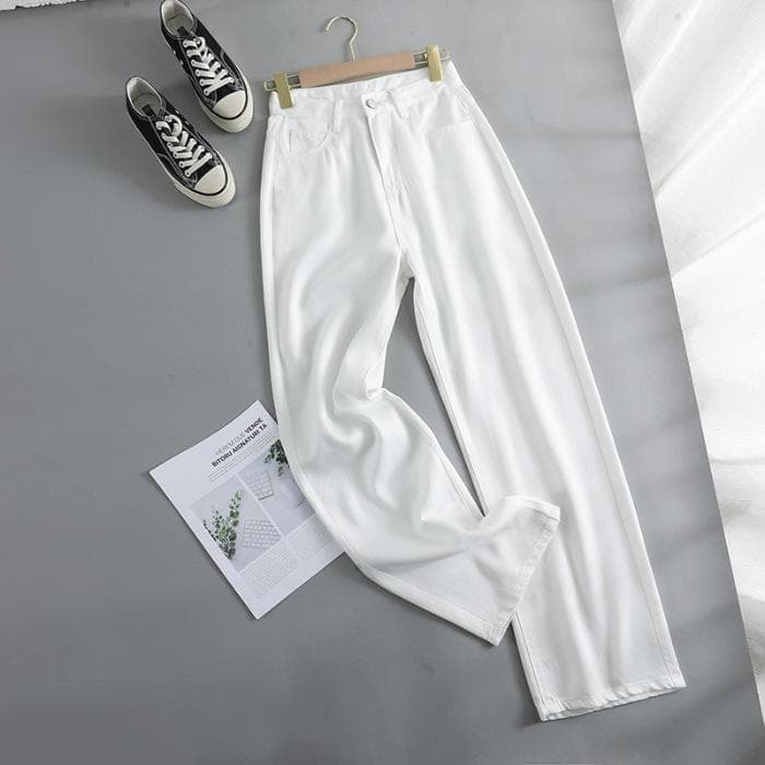 Wide-leg Jeans for Women In Summer High Waist Tensile Jeans for Women In Summer Drooping White Wide-leg Trousers 2XL