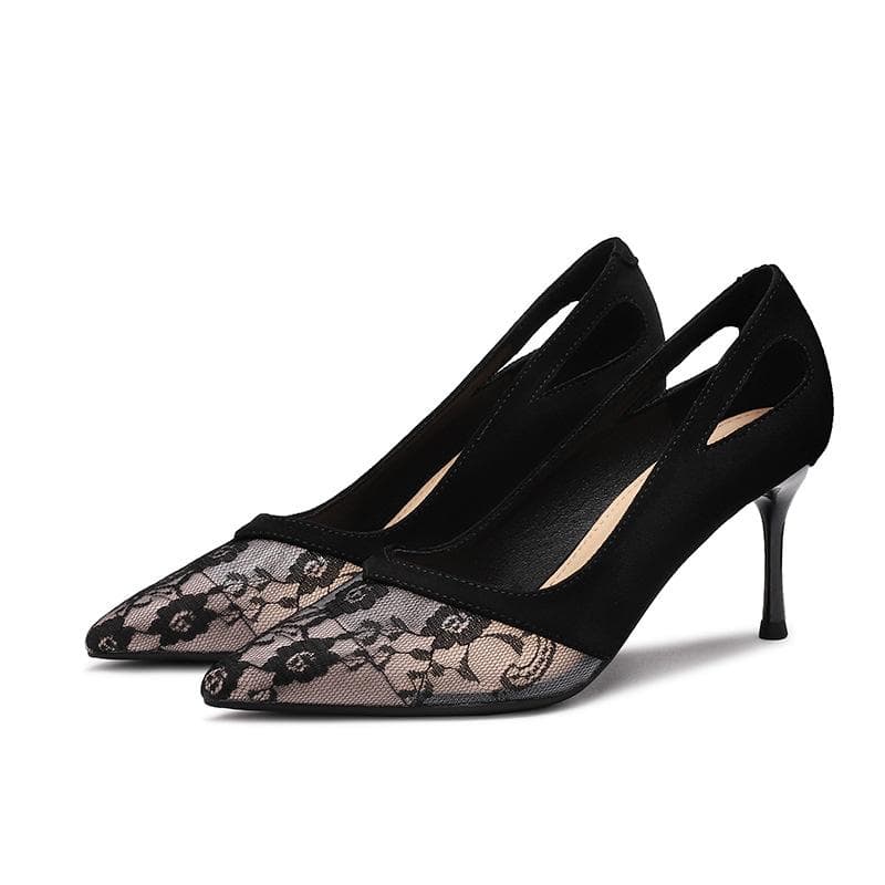 High Heel Sandals Summer New Sexy Mesh High Heels Korean Style Pointed-Toe Stiletto Shoes Women 38 black