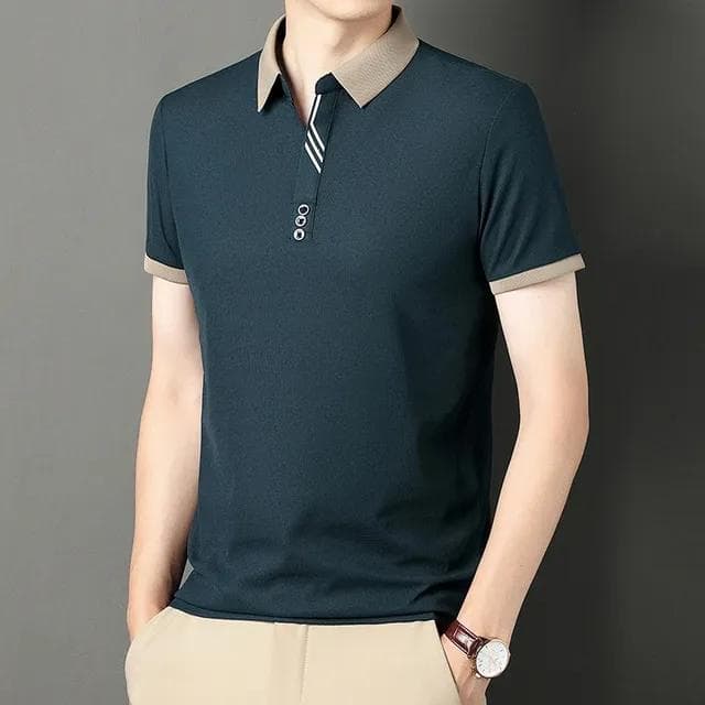Men's Solid Color Casual Fashion Short Sleeved POLO Shirt Summer Comfortable Top XXXXL army green