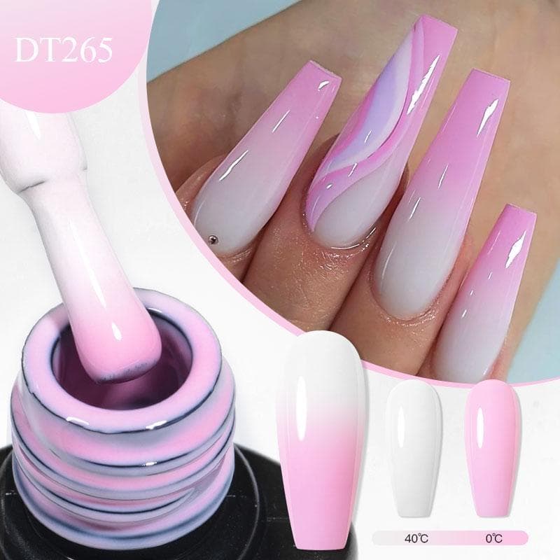 MEET ACROSS 7ml Purple Glitter Auroras Thermal Gel Nail Polish Winter 3 Layers Temperature Color Changing Semi Permanent Manicure Nail Art Gel Varnish FFQ52411-1
