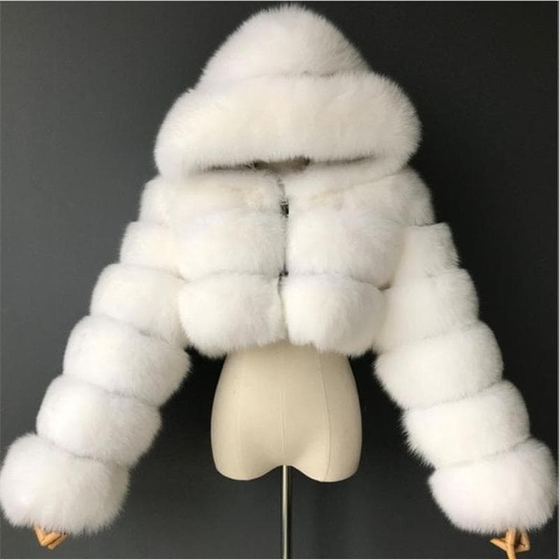 Women Fashion Winter Faux Fur Cropped Coat Fluffy Zip Hooded Warm Short Jacket Winter Top Fashion Women Mink Coats L