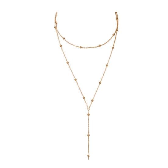 Ladies Lariat Necklace Women Y-Shaped Pendant Necklace Beaded Chain Drop Necklace golden