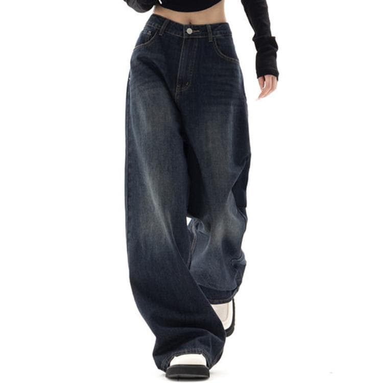 Vintage Women Wide Leg Jeans Harajuku Baggy Denim Trousers Oversized Grunge Streetwear Y2k Autumn Pants Korean Fashion L